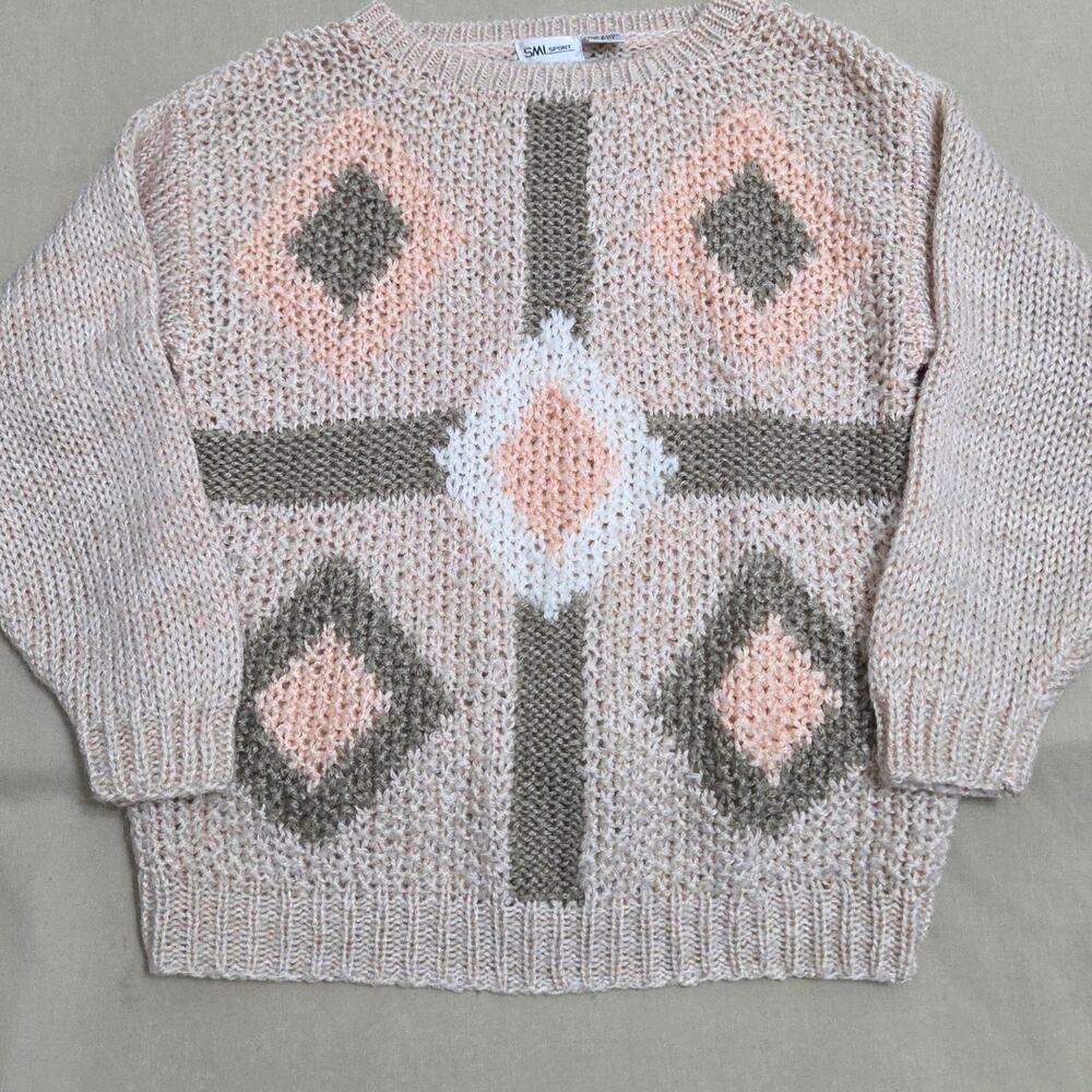 SML Sport Hand Knit Woman's Crewneck Sweater size M vintage